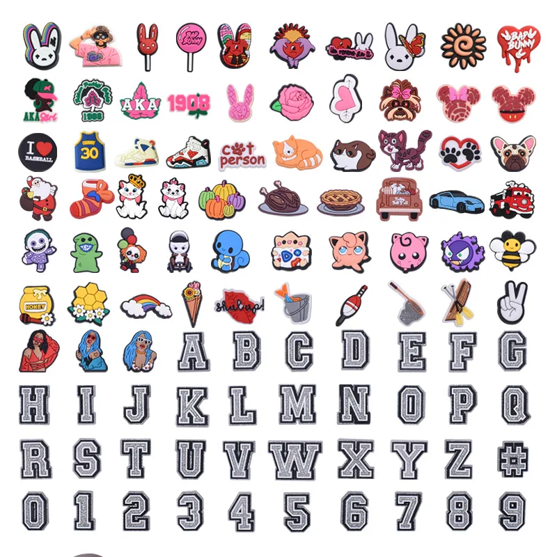 

100Pcs/set Cartoon Anime Black White Alphabet Shoes Charms PVC Croc Accessories Kids Party Gifts Wristband Hole Slipper Decor