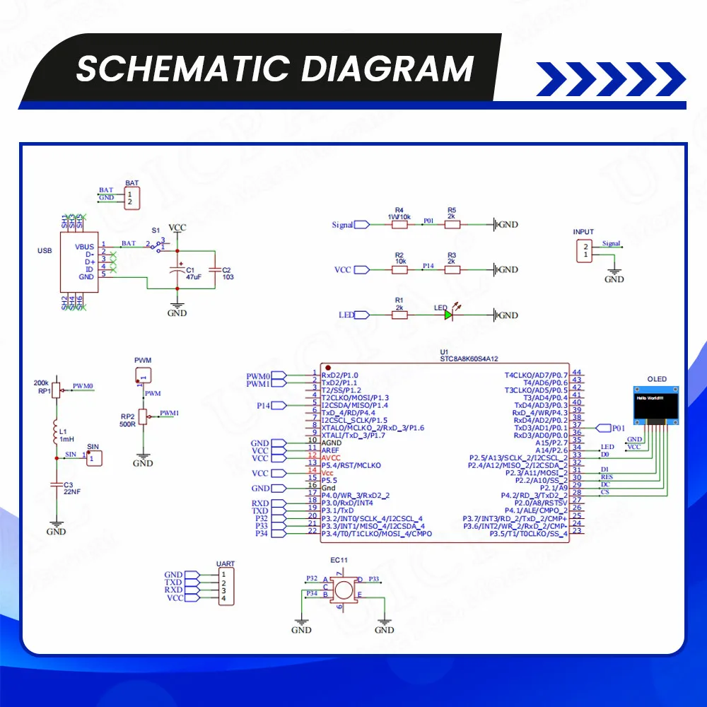STC8K8A MCU с 0 96-дюймовым OLED-проектом для пайки сделай сам практика сборки припоя