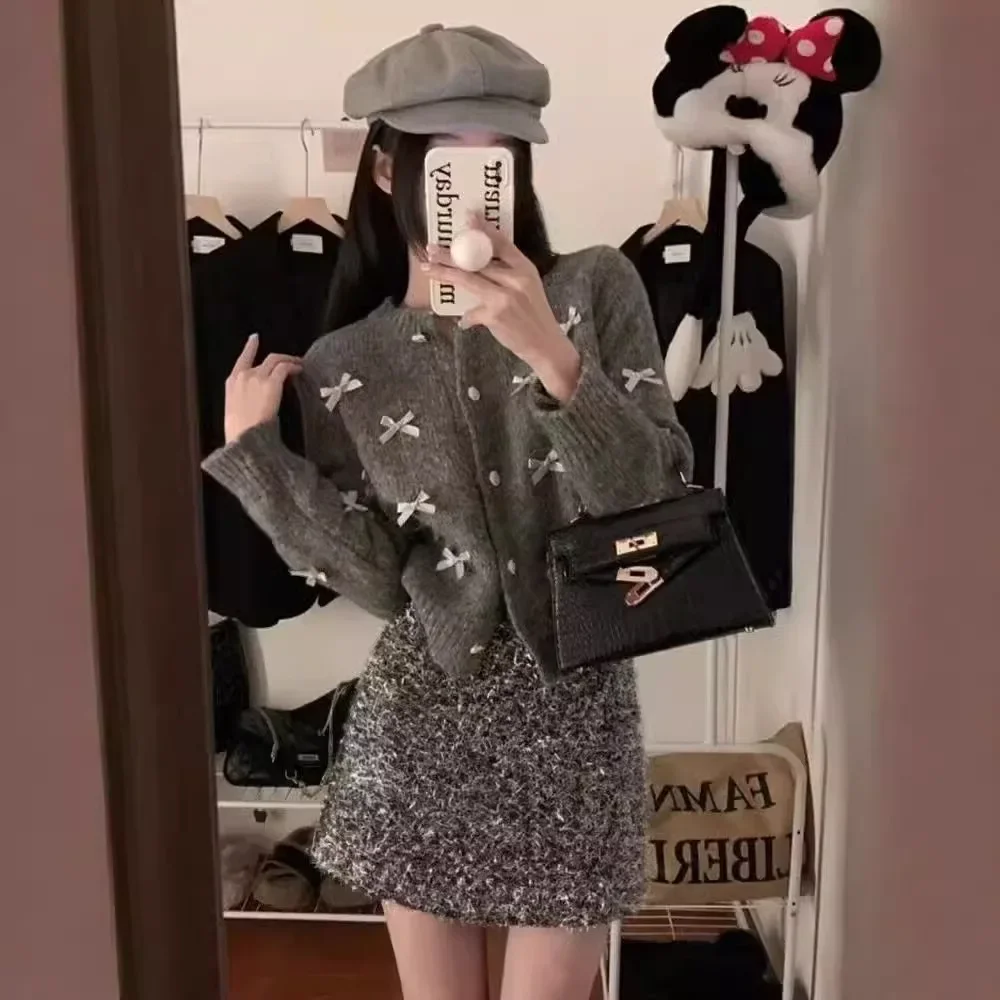 Твидовый утяжеленный вязаный топ во французском стиле женский укороченный