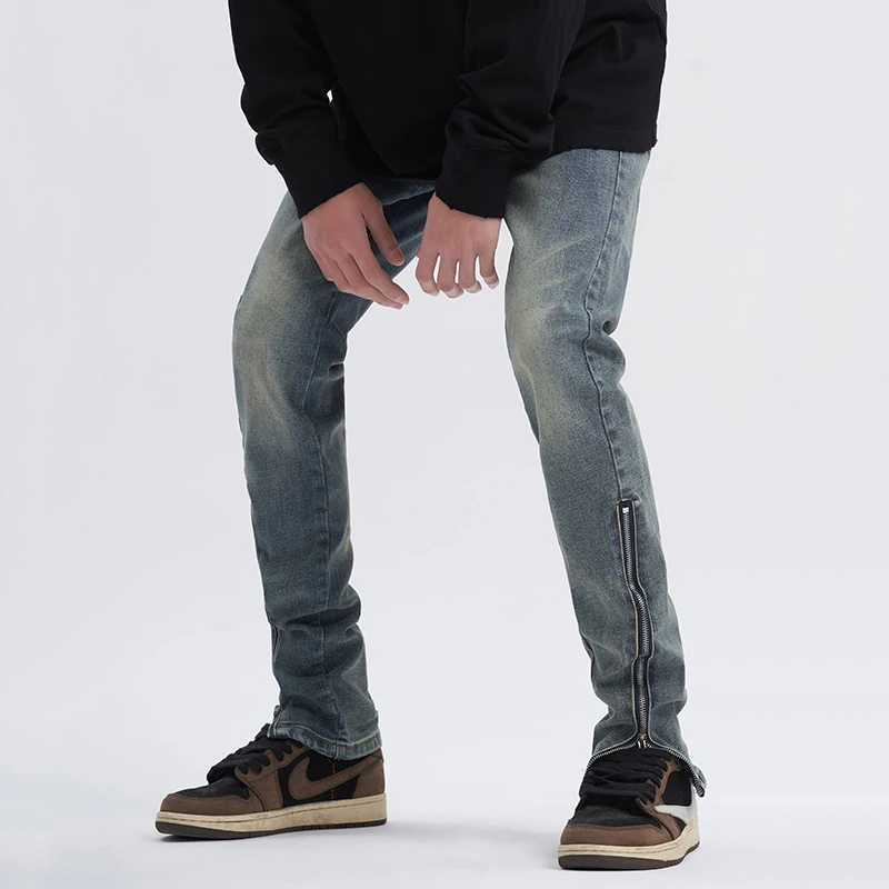 Four Seasons Men's Jeans Straight Slim Casual Fashion Versatile Zipper Pants Hip Hop Straight Wide Leg Pants Ins Best Selling