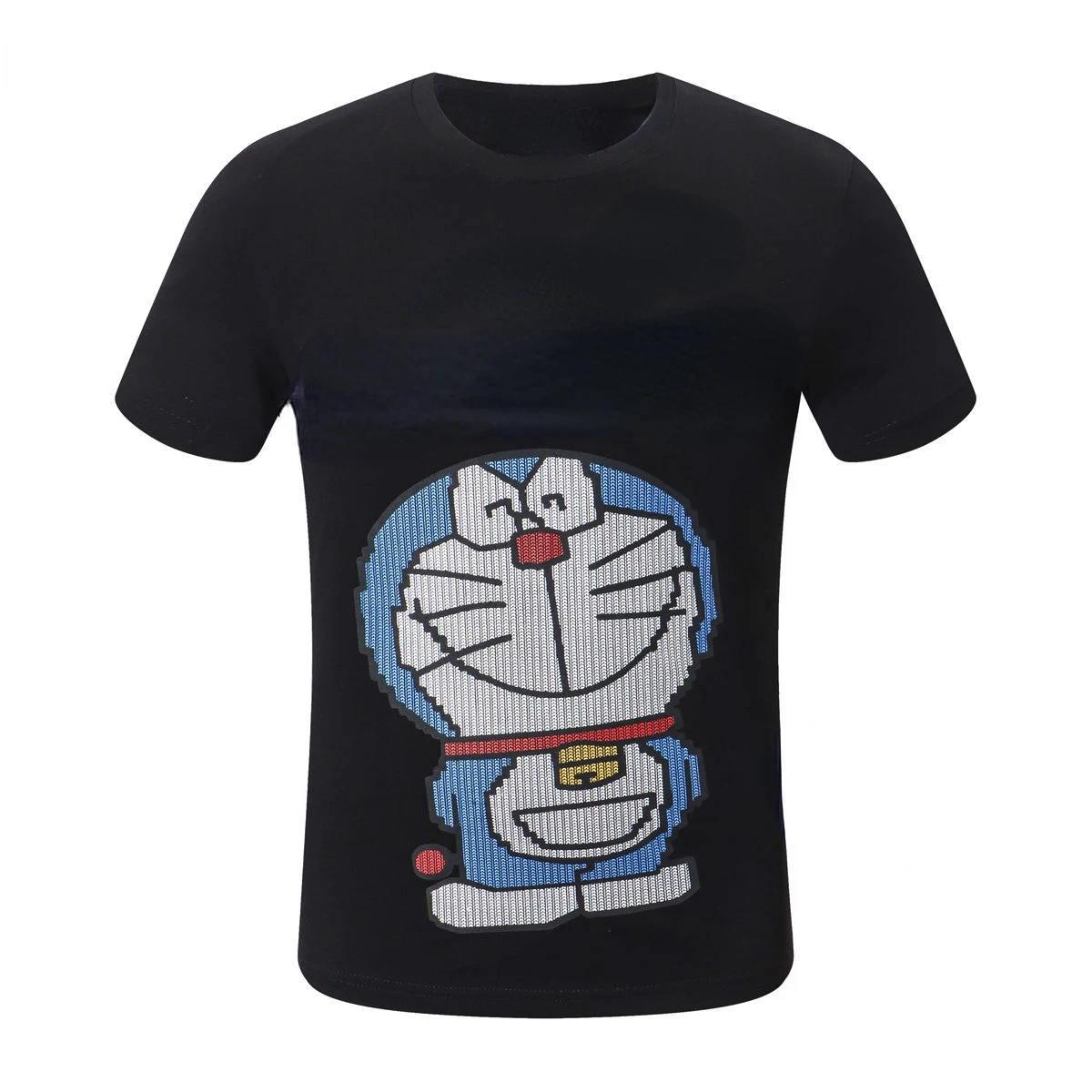 

2022 summer new trend small jingle print hot drill slim round neck fashion T-shirt short sleeve men