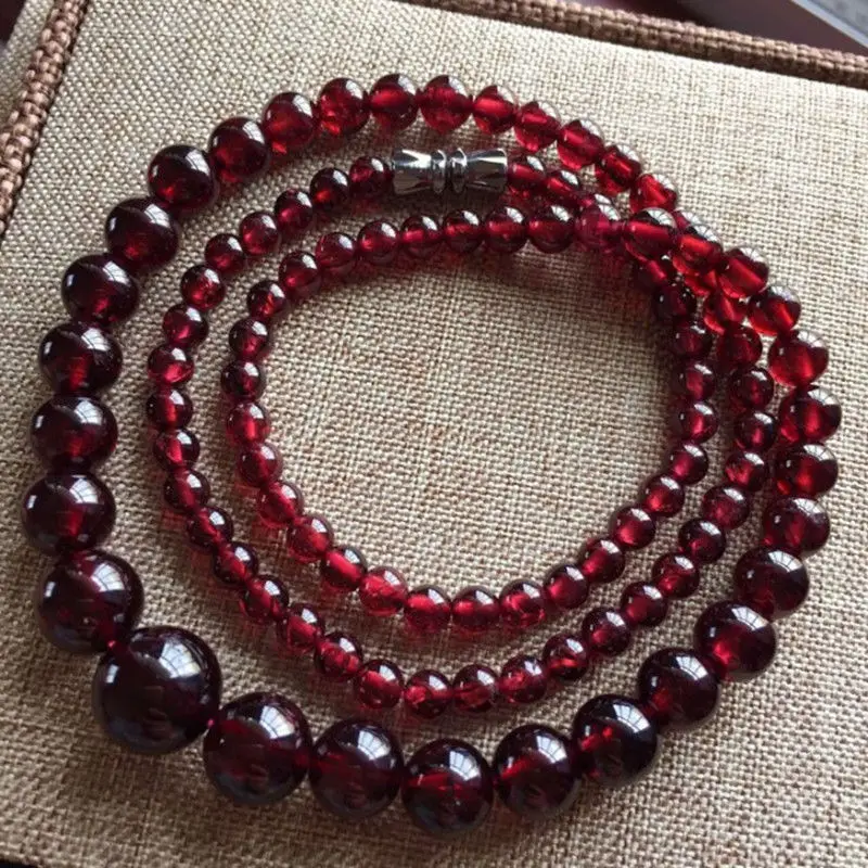 

4,5 ~ 10 мм Женский натуральный темно-красный гранат круглый ожерельлье из бус из драгоценного камня 18 "AAA