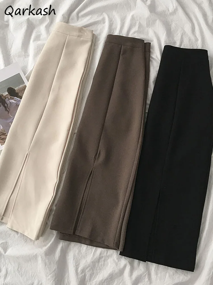 

Mid Calf Skirts Women High Waist Elegant Casual Trendy Side Slit Irregular Stylish Aesthetic for Ladies A-line New Faldas Largas