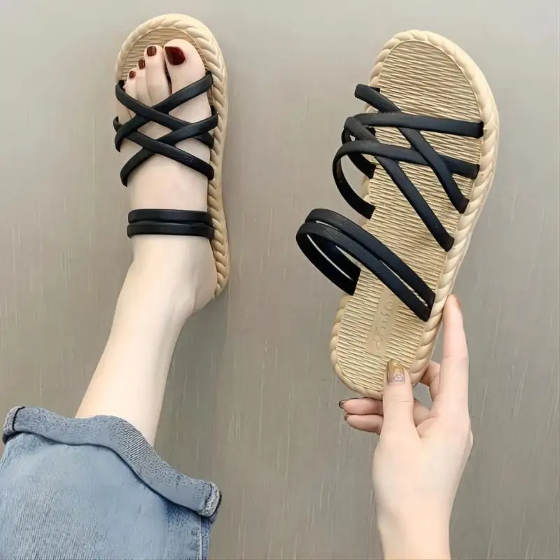 

New 2023 Summer Shoes Woman Sandals Flat Sandalias Mujer Thin Strips Gladiator Beach Sandals Ladies Flip Flops Slides