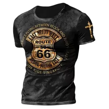 Summer Vintage US Route 66 T Shirts For Men 3D Print Loose Tops Tees Round Neck Short Sleeve Comfortable T-shirt Men Clothing 1