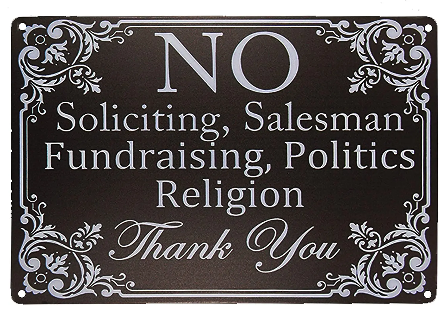

Monifith Funny Sign No Soliciting,Salesman Fundraising,Politics Religion Metal Door Signs for Home Business 8 X 12Inch