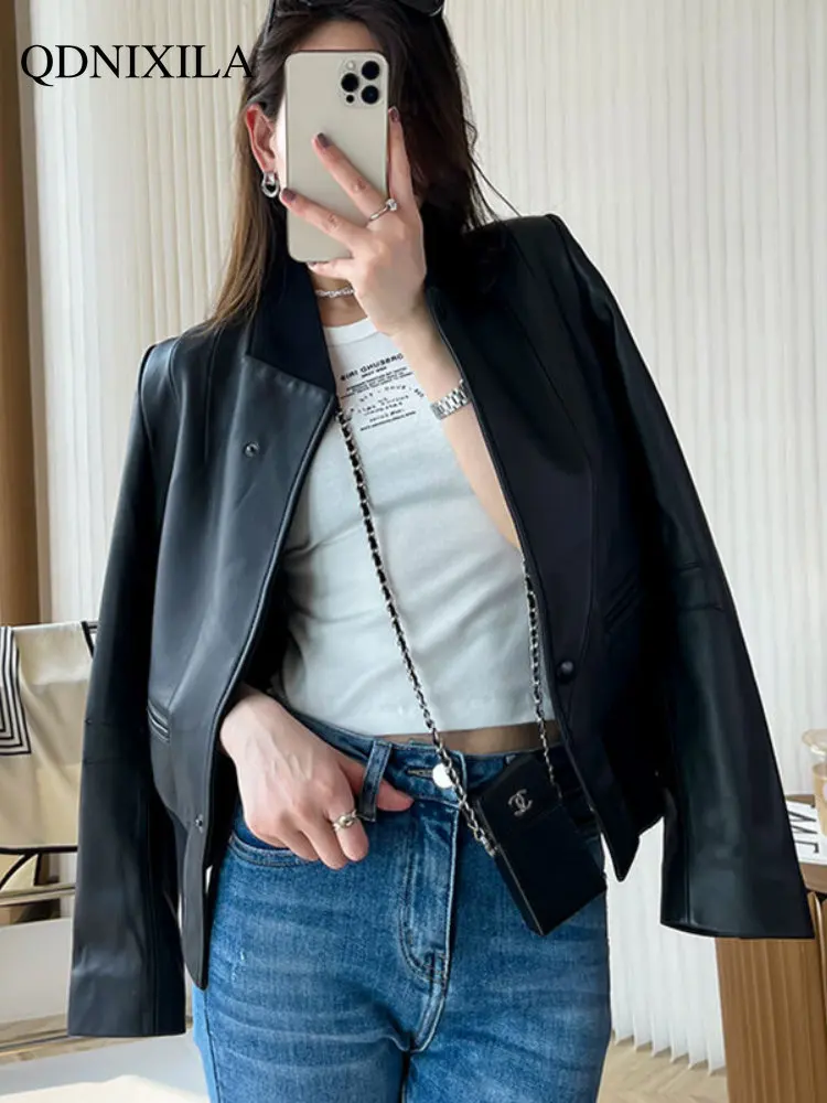 Jackets for Women Asymmetric Design Women's Leather Jacket Korean Fashion Short Coat Imitation Sheepskin Jacket Woman