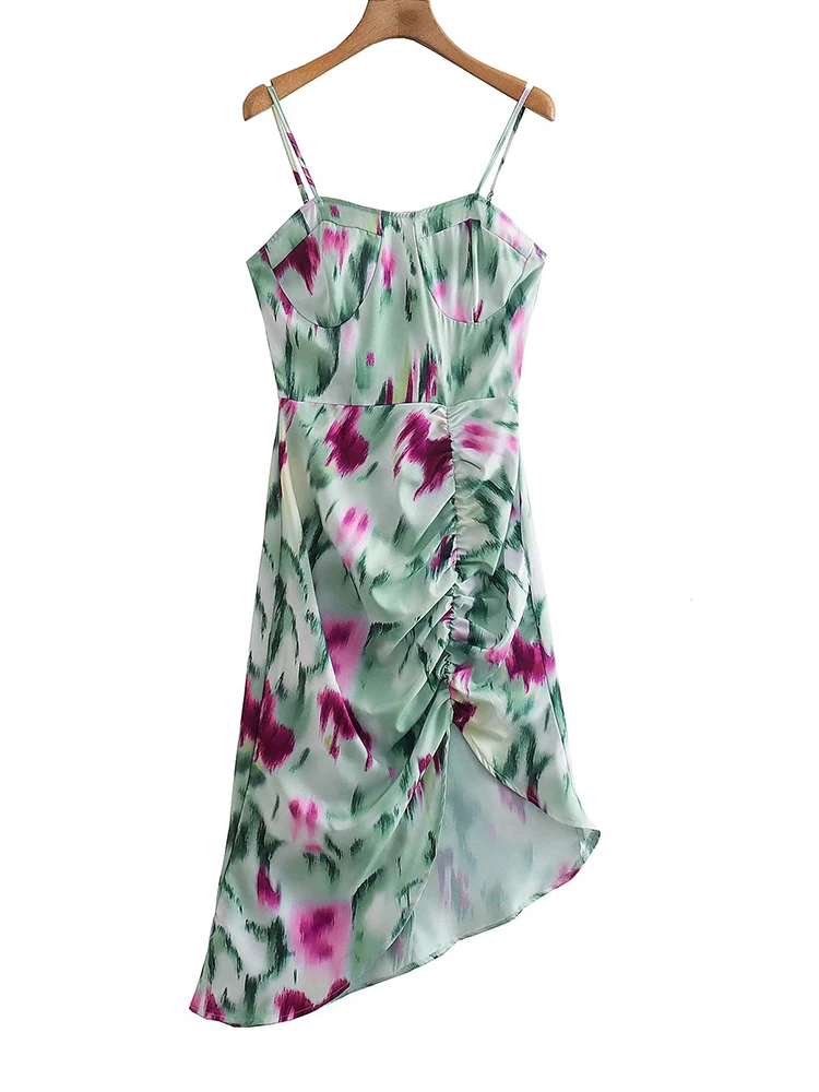 

Женское асимметричное платье на бретельках, разноцветное Драпированное Платье с принтом в стиле бохо, лето 2022