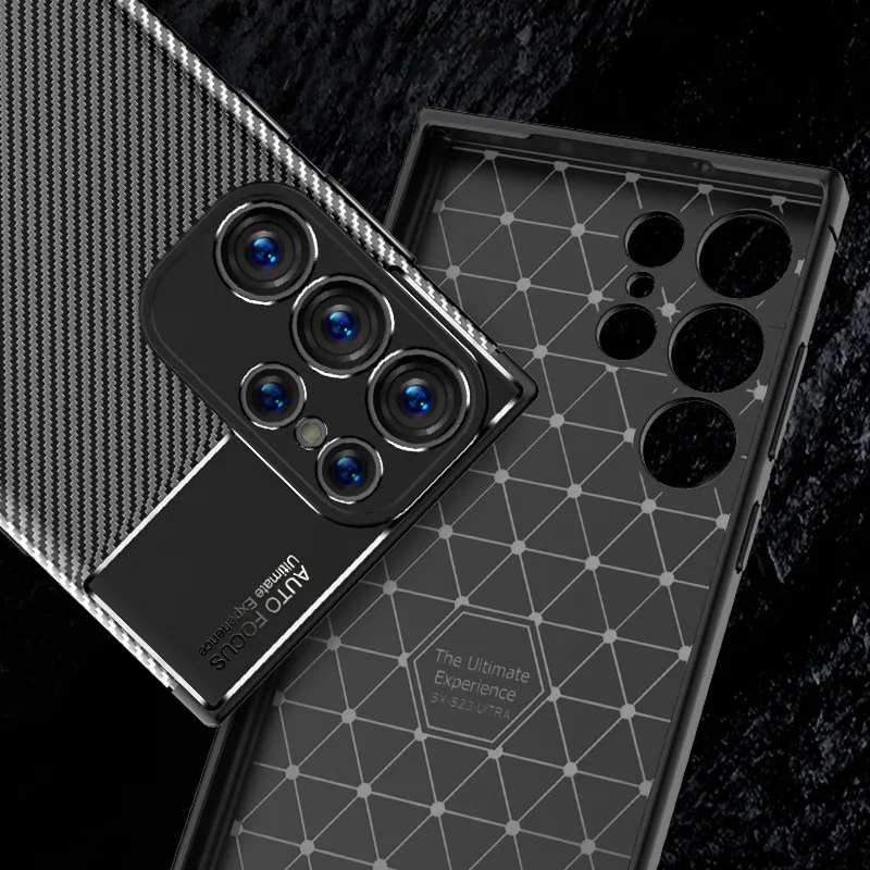 Carbon Fiber Cover For Samsung Galaxy S23 Ultra Case Shockproof Silicone Bumper For Samsung S23 Ultra Case For Galaxy S23 S23+