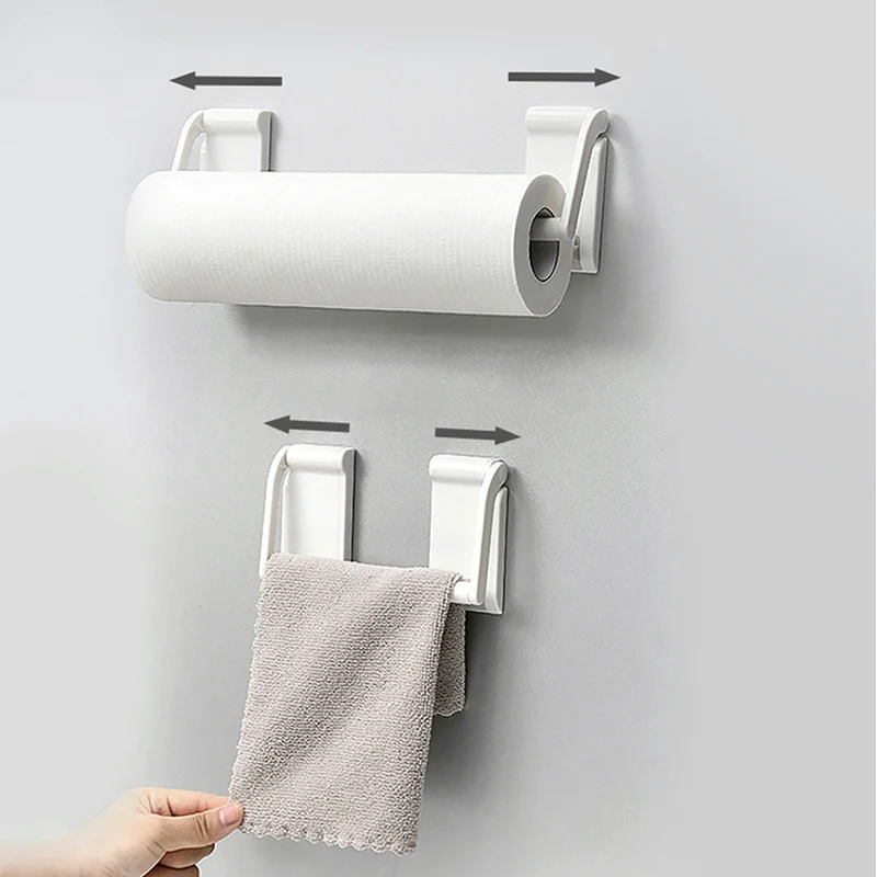 Magnetic Paper Towel Holder Wall Mounted Kitchen Fridge Adjustable Towel Paper Roll Racks Plastic Toilet Paper Storage Shelves