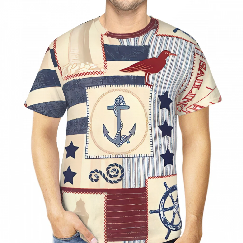 Quilting Fabrics Patterns  Polyester 3D Print Nautical Art Men's T Shirt Outdoor Sports Quick-drying Clothes Loose Street Tees