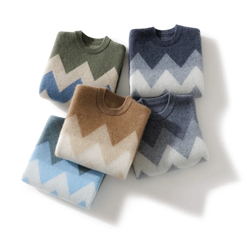100% Merino Pure Wool Sweater Men's Round Neck Pullover Autumn And Winter New Knitwear Fashion Retro Men's Sweater