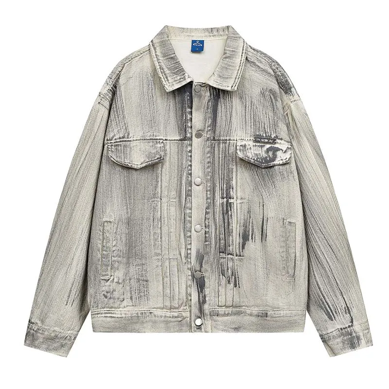 Куртка мужская джинсовая демисезонная винтажная уличная одежда в стиле хип-хоп