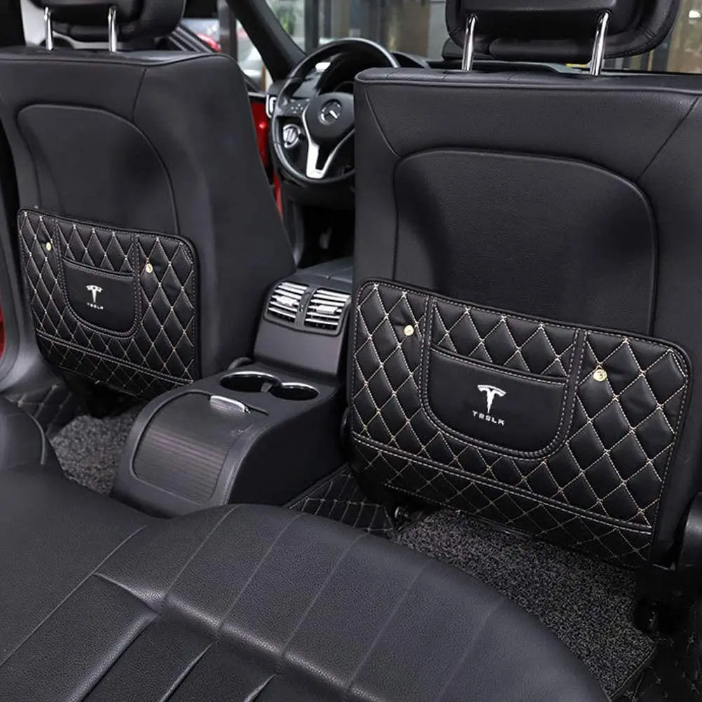 

2 Pcs Seat Protector Mat Backseat Child Kick Guard Premium Leather Black For Tesla Model 3 Y S X