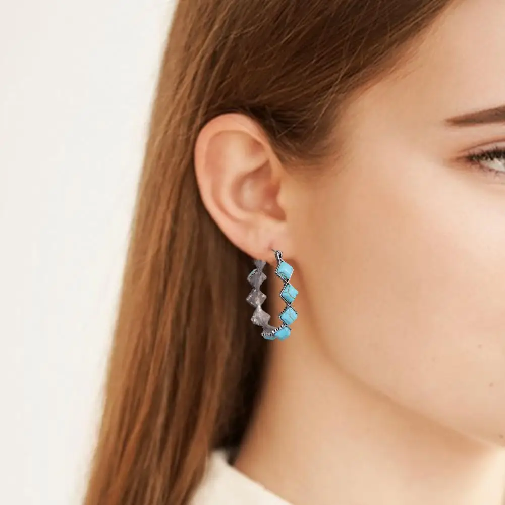 

Teens Earrings Exaggerated Casual Small Faux Turquoise Women Earrings Hypoallergenic Hoop Earrings Fashion Jewelry