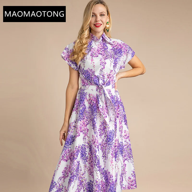 

2022 Spring Runway Fashion Vacation Skirt Suit Women's Short sleeve Floral Blouse and Skirts Two Pieces Set