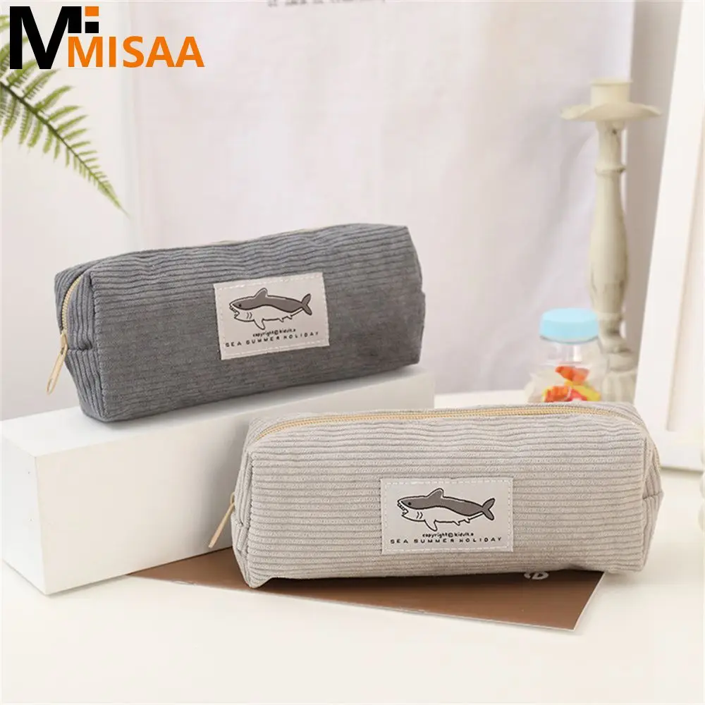 Pouch About 35g Large Capacity High-quality Corduroy Kawaii Super Capacity Stationery Shark Pencil Case Corduroy