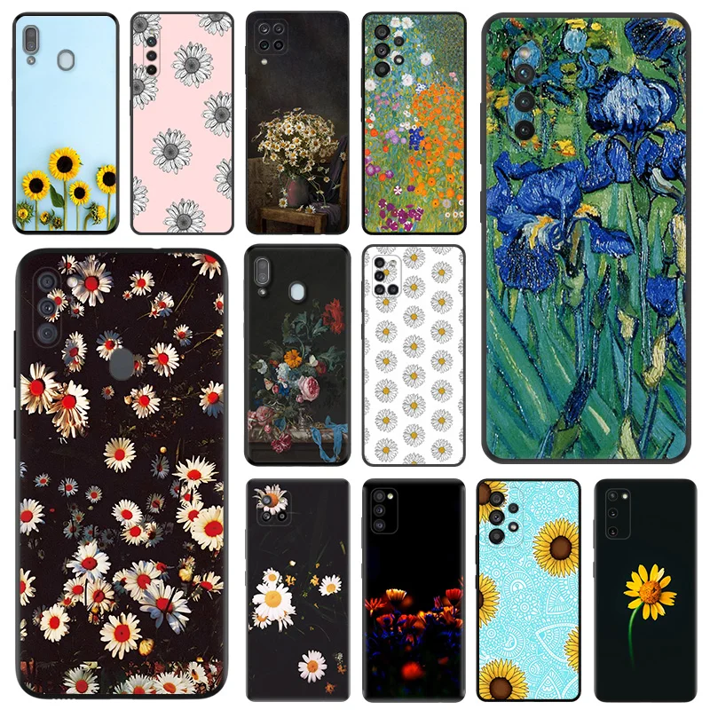 

Black Phone Case For Samsung M54 A03 A02 A01 A04 M30S M21 M31 M51 M32 M62 M22 M52 M23 M33 M53 M13 Daisy Rose Sunflower Art Cover
