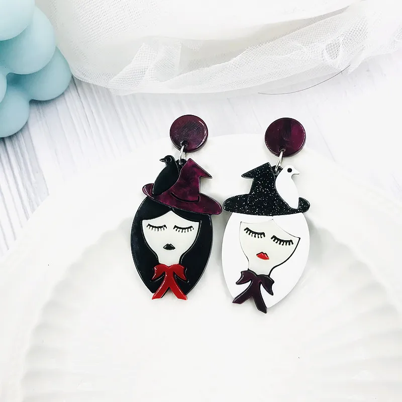 

Vintage Fashion Witch Girl Long Dangle Earring For Women 2022 Trendy Hanging Eardrop Earring Acrylic Asymmetrial Accessories