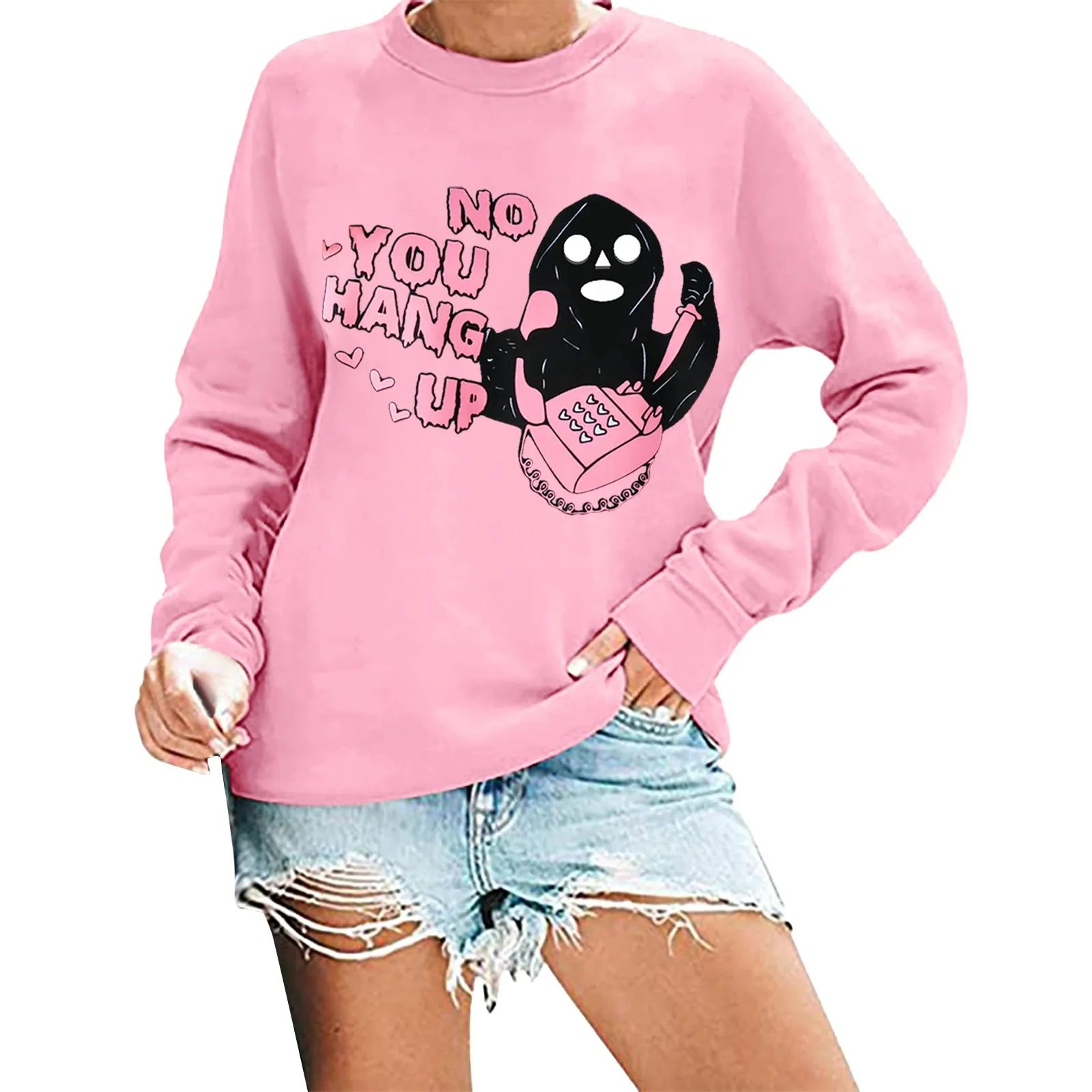 

Women Halloween Print Crewneck Loose Sweatshirt Casual Long Sleeve Pullover Tops Womens Crop Sweatshirts Hoodies