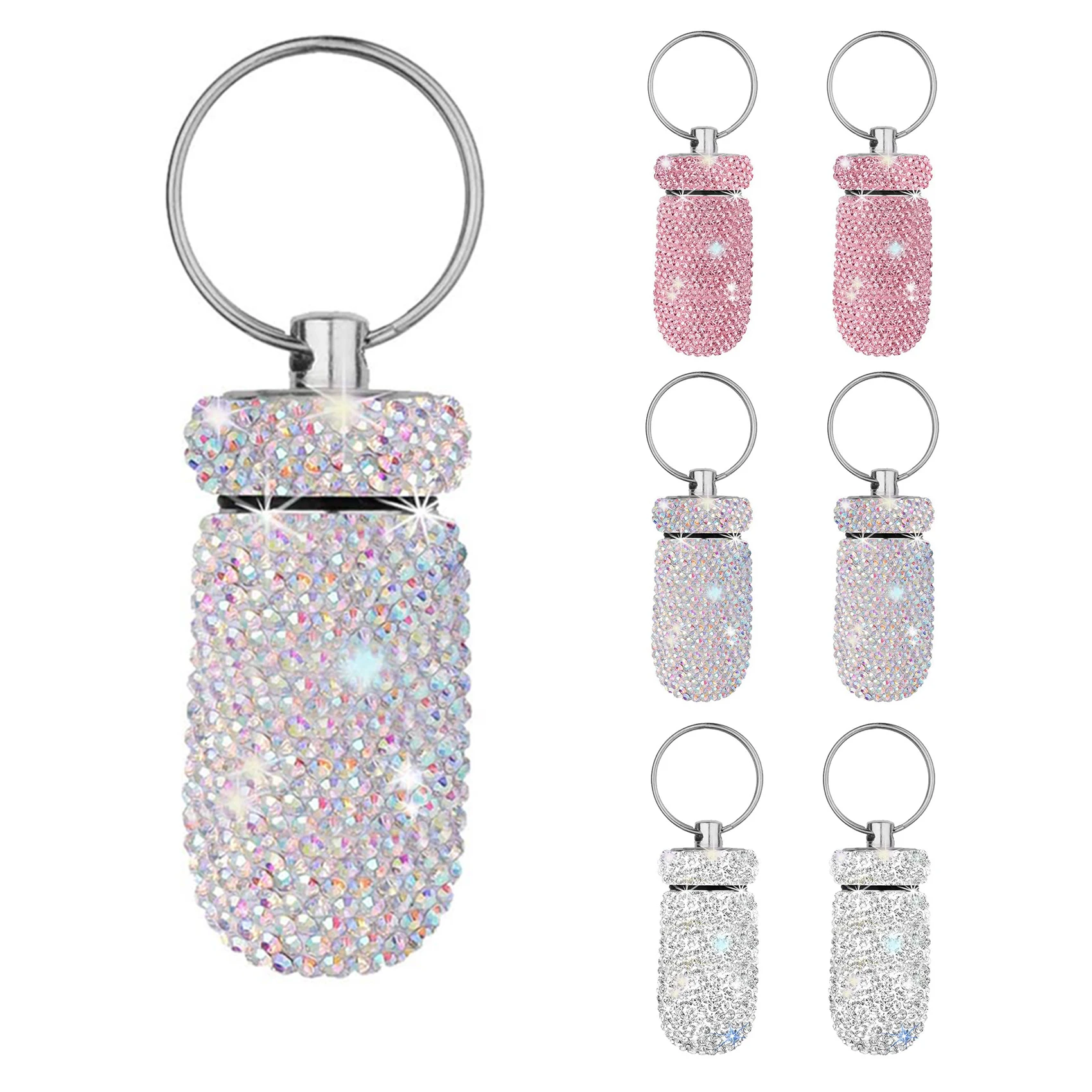 

Bling Medicine Pill Bottle Capsule Storage Box Mini Portable Rhinestones Crystal Travel Case Tubes