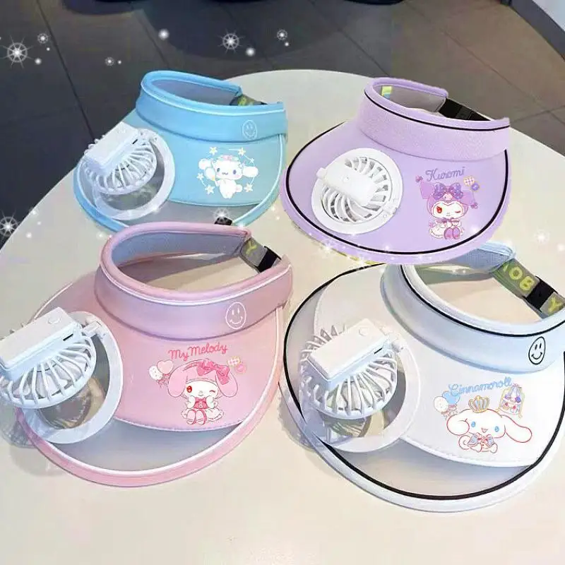 

Kawaii Sanrios Kuromi Cinnamoroll My Melody Child Fan Cap Cute Cartoon Usb Rechargeable Empty Top Hat Adult Children's Sun Hat