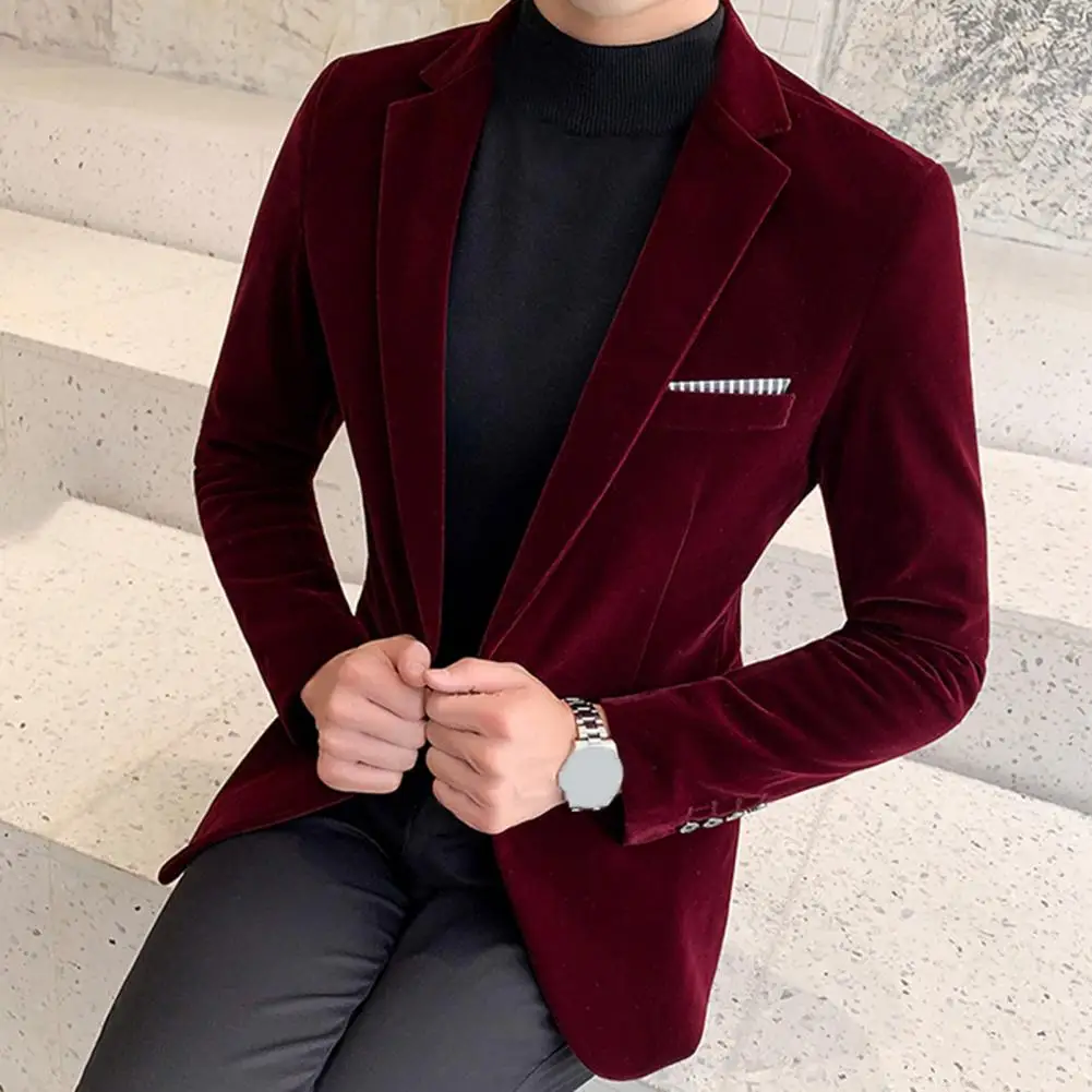 

Stylish Men Suit Top Spring Suit Jacket Turndown Collar Slimming Lapel Suit Jacket Fine Stitching