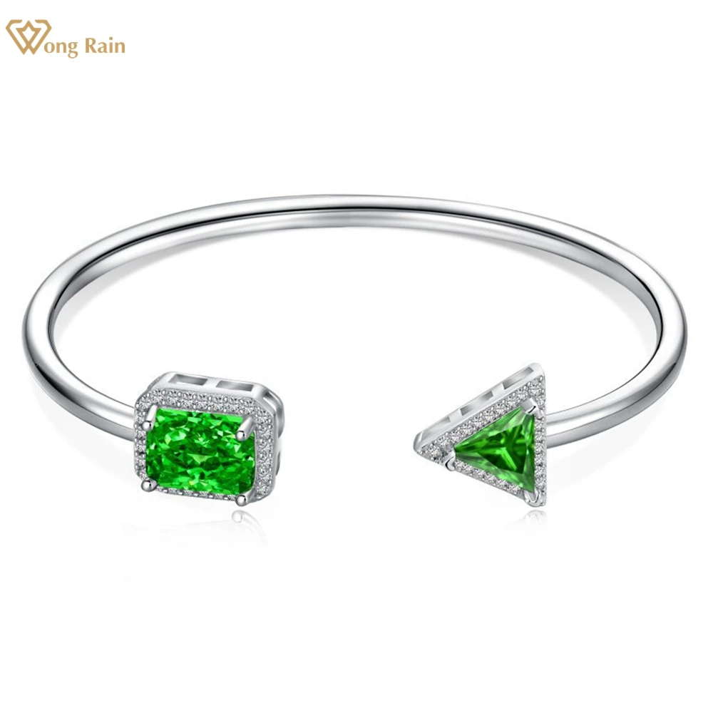 

Wong Rain Simple 100% 925 Sterling Silver Crushed Ice Cut Emerald Citrine Gemstone Open Bangle Fine Jewelry For Women Wholesale