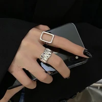 geometric hollow square ring female retro fashion personality opening ring hip hop simple index finger ring