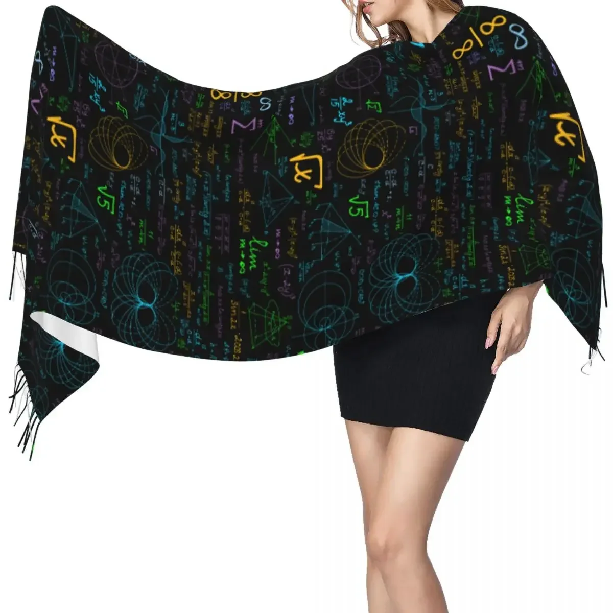 Черный образовательный математический шарф назад в школу зимние длинные большие