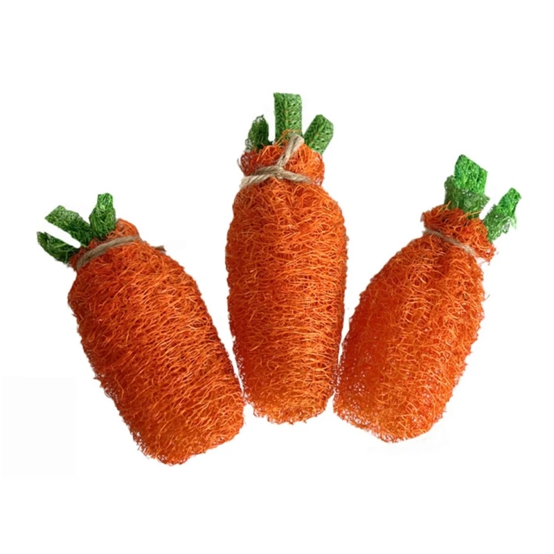 

Bunny Chew Toy for Teeth Cleaning Natural Loofah Treat Carrot Toy for Rabbit