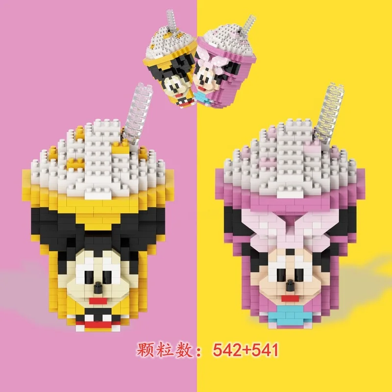 

Disney Mickey Minnie Micro-particle Building Blocks Toys Cartoon Anime Three-dimensional Bricks 3D Mini Milk Tea Ice Cream Cup