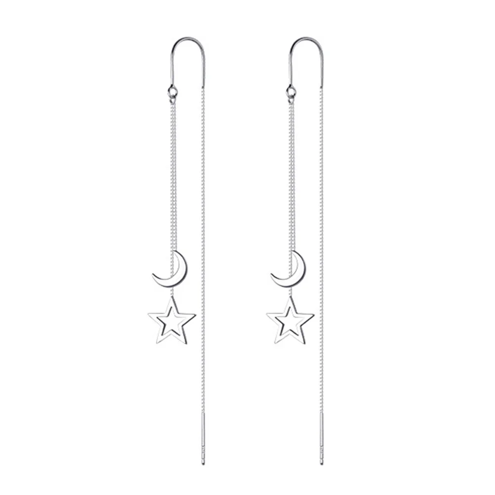 

Earrings Dangle Womenthreader Star Tassel Drop Chain Girls Ear Silver Gold Moon Trendy Earring Copper Teenladypiercing Hollow