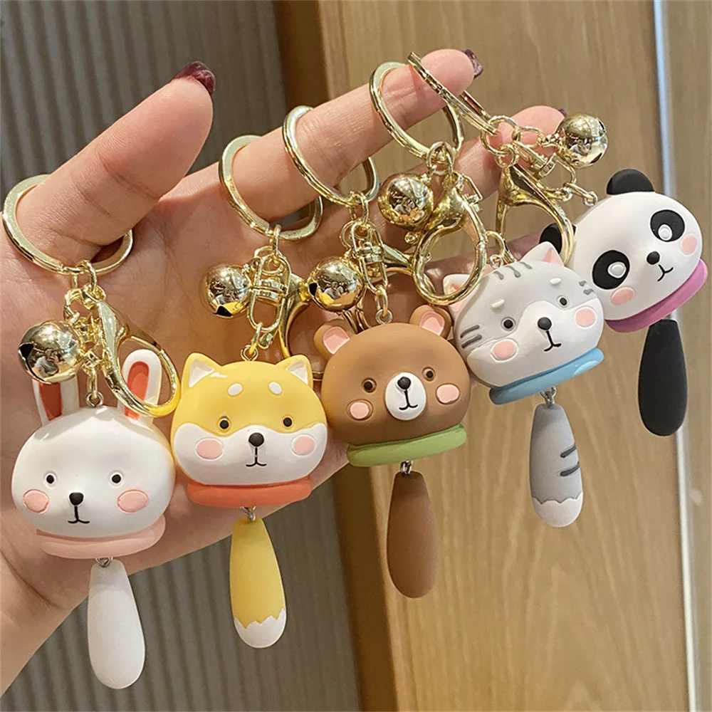 Cartoon Corgi Dogs Keychain Resin Pet Doll Bells Pendant Key