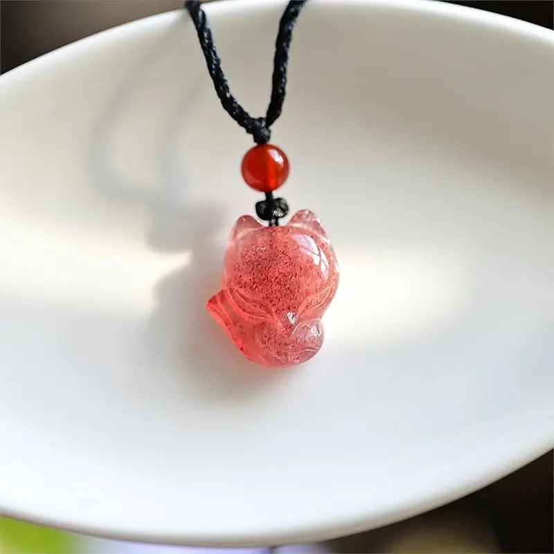 Натуральный кристалл голубь Кровь красная клубника лиса кулон розовый милый