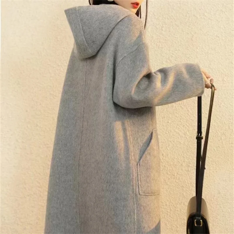 

Новинка 2023, модные зимние шерстяные пальто для женщин в японском уличном стиле, Женская кашемировая верхняя одежда, модные куртки