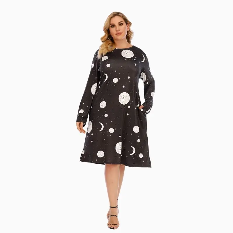 

Plus Size Long Dress for Women Black Casual O Neck Short Sleeve Loose Sleepwear Nightdress Home Wear Large Size
