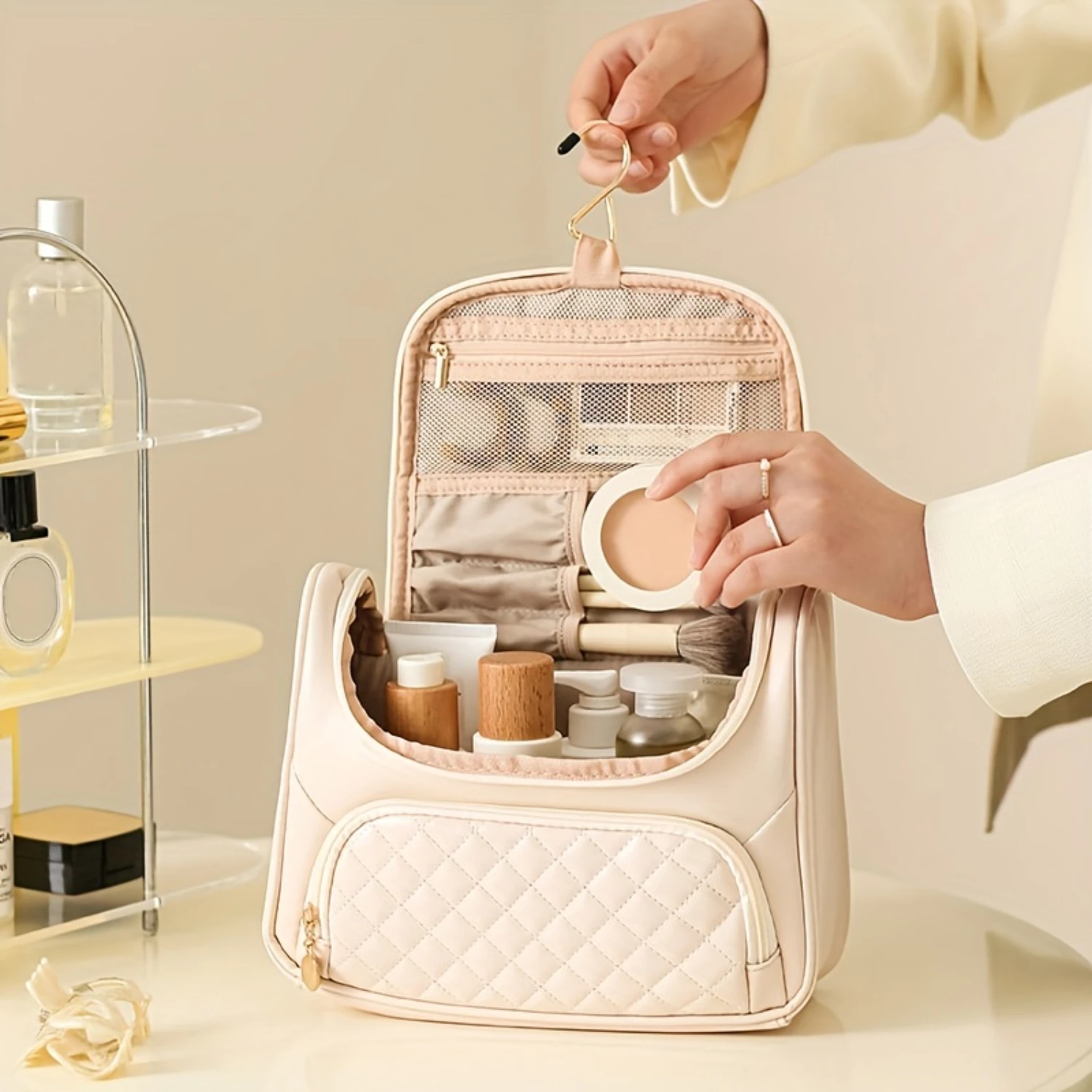 1 шт. Простая модная косметичка Argyle с удобной букелей подвесная большая