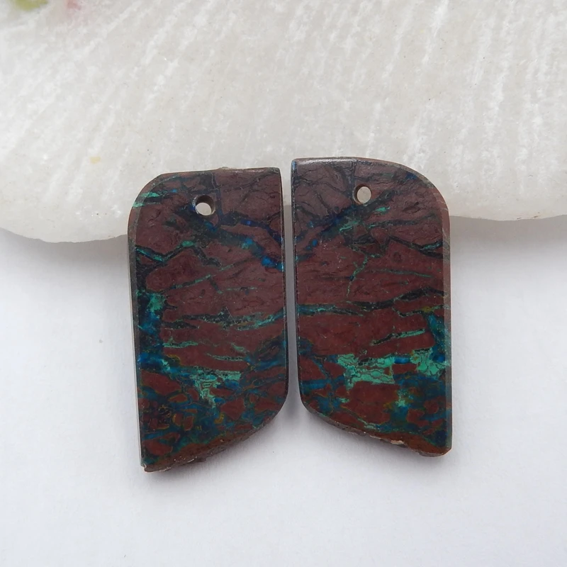 

Natural Stones Chrysocolla Nugget Drilled Earring Beads Pair For Fashion women Earring maki22x11x3mm4.3g
