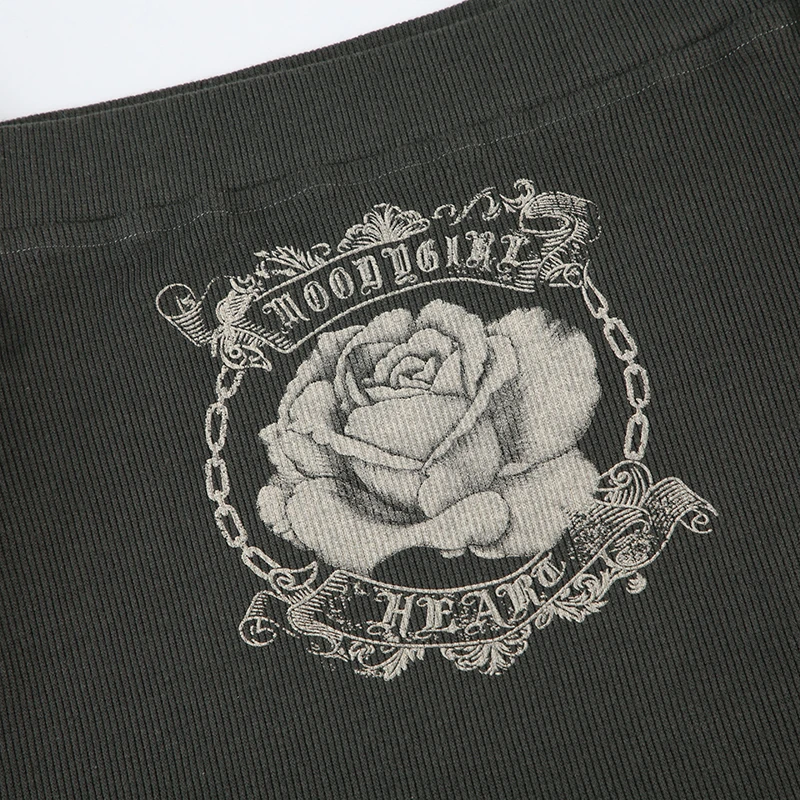 Rapcopter Y2k Винтажный Топ С Принтом Женская Футболка Короткими Рукавами И Вырезом