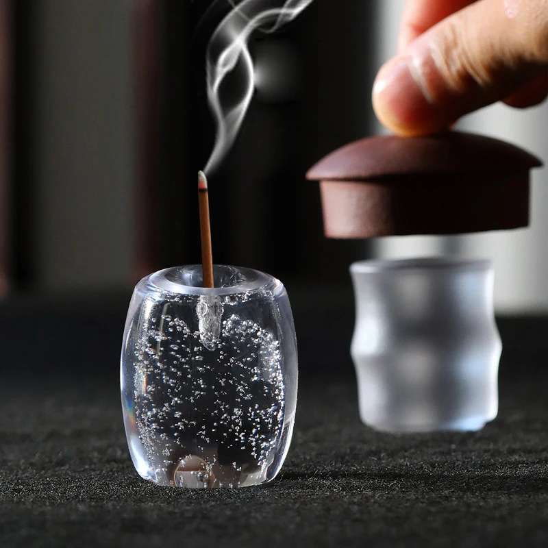

YXYMCF Creative Japanese-style Incense Burner Mini Artificial Crystal Glass Foam Incense Sticks Holder Teapot Lid Holder 4.5cm