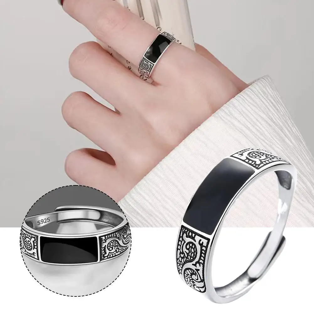 2024 модные мужские ювелирные изделия черный прямоугольник в стиле ретро с узором