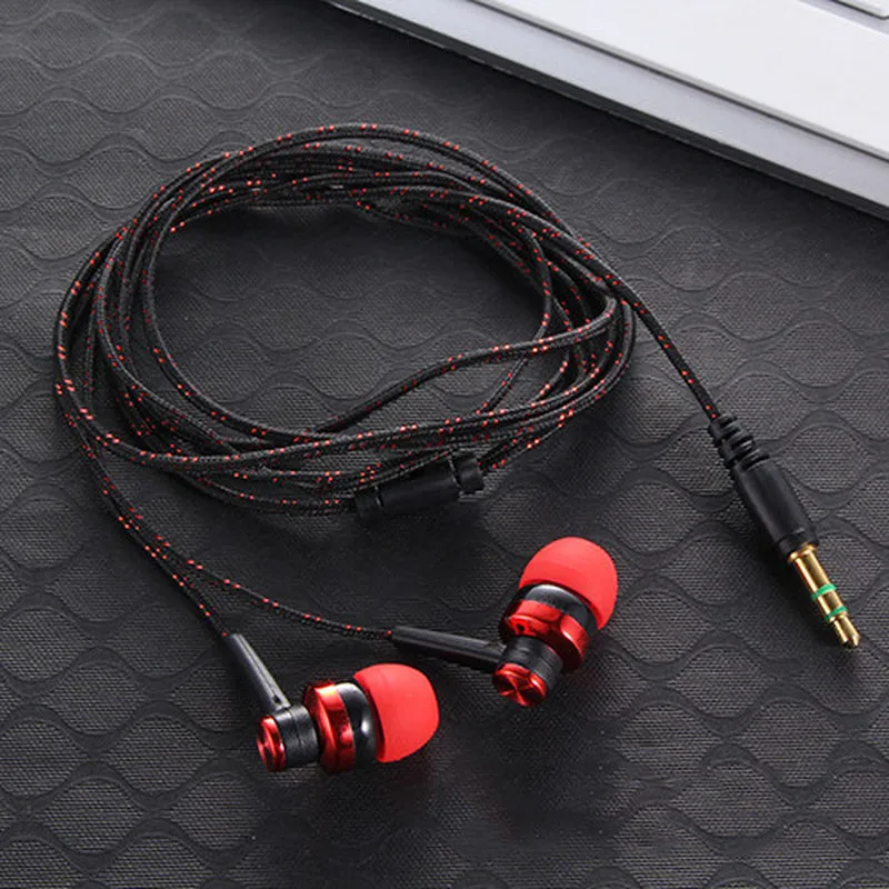 

1Pc 3.5mm Wired In-ear Stereo Earphone Nylon Weave Earphone Cable Headset With Microphone For Smartphone Laptop Supplies