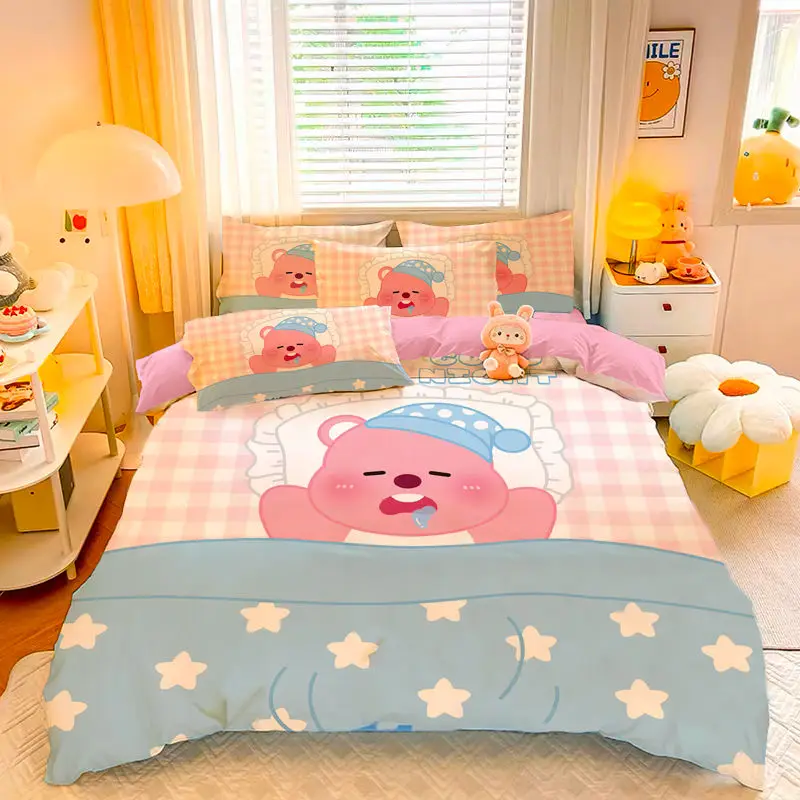 

Anime Loopy Cartoon Cute Bed Sheet and Quilt Cover Four-Piece Set All Cotton Children Students Single Bedding Three Piece Set