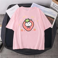 cute strawberry rabbit cartoon summer new short sleeved neutral cotton daily round neck loose t shirt 14 color printed top