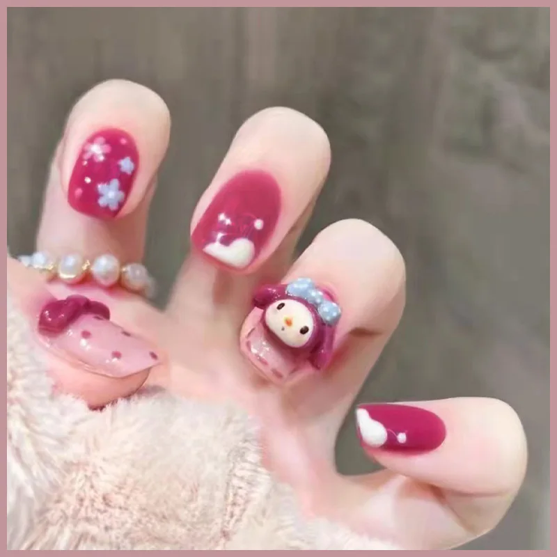 Kawaii аниме мультфильм одежда ногтей 3D милая Kuromi My Melody ногти готовый дизайн