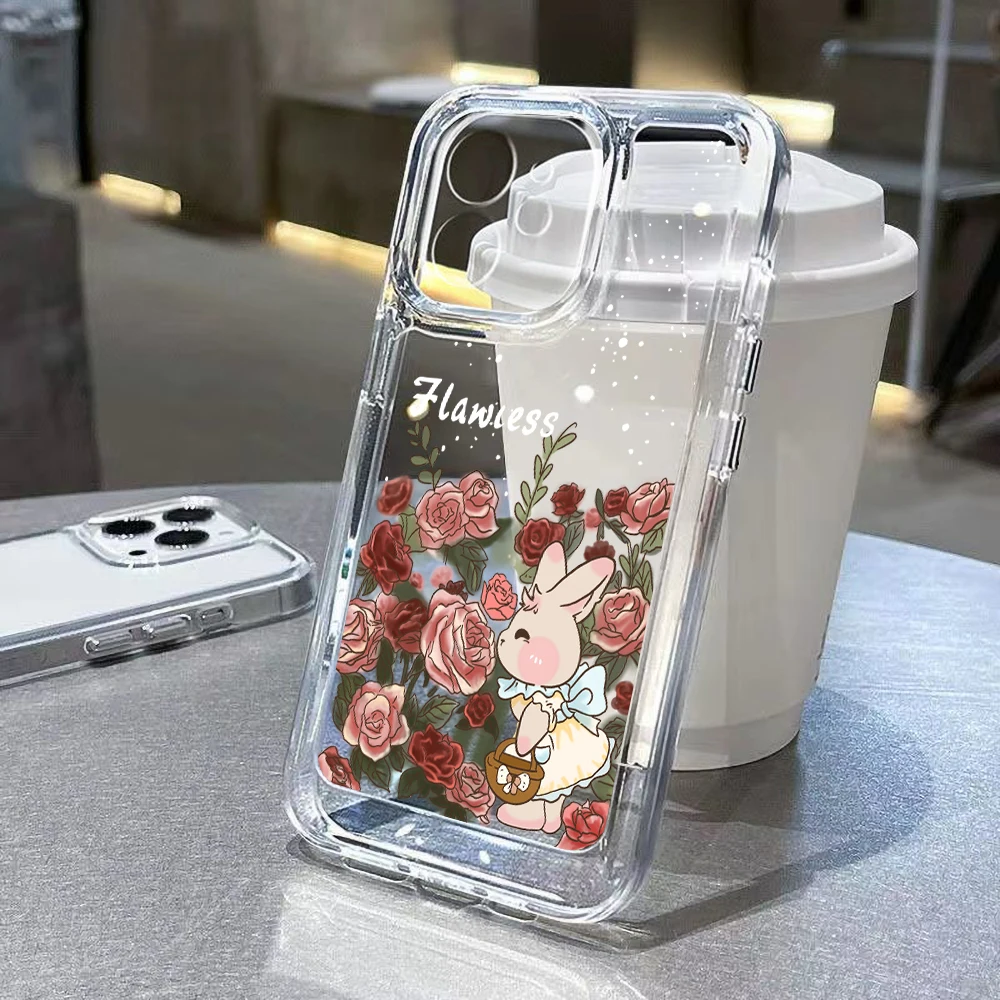 

Cute Funny Rabbit Flower Phone Case For iPhone 13 Cases For iPhone 11 12 14 Pro Max XR X XS Max 8 Plus SE 2020 2022 Clear Cover