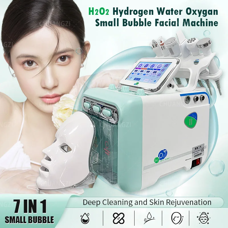 

New H2O2 7 In 1 Hydrogen Oxygen Small Bubble Machine RF Water Dermishing Rejuvenation Cleaning Beauty Instrument Facial SPA