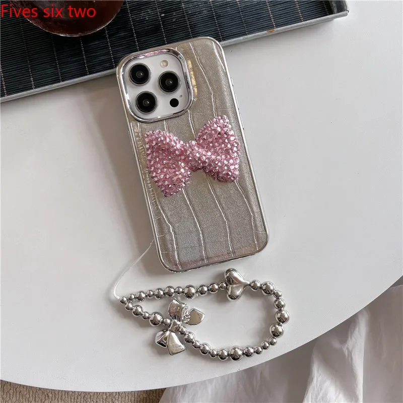 Роскошные блестящие 3D чехлы для телефона со стразами и бантом iPhone 15 Pro Max чехол 14 13