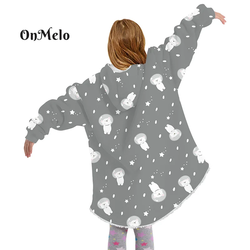 OnMelo Unisex Outfit Blanket Hoodie Pullovers Worn 2 Sides Thick Mink Velvet Children Casual Homewear Lazy Plush Blanket Hoodies